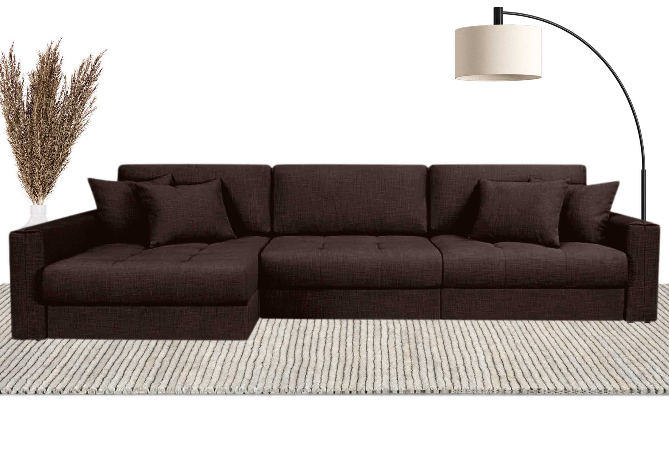 Brązowy narożnik modułowy z pikowanym siedziskiem